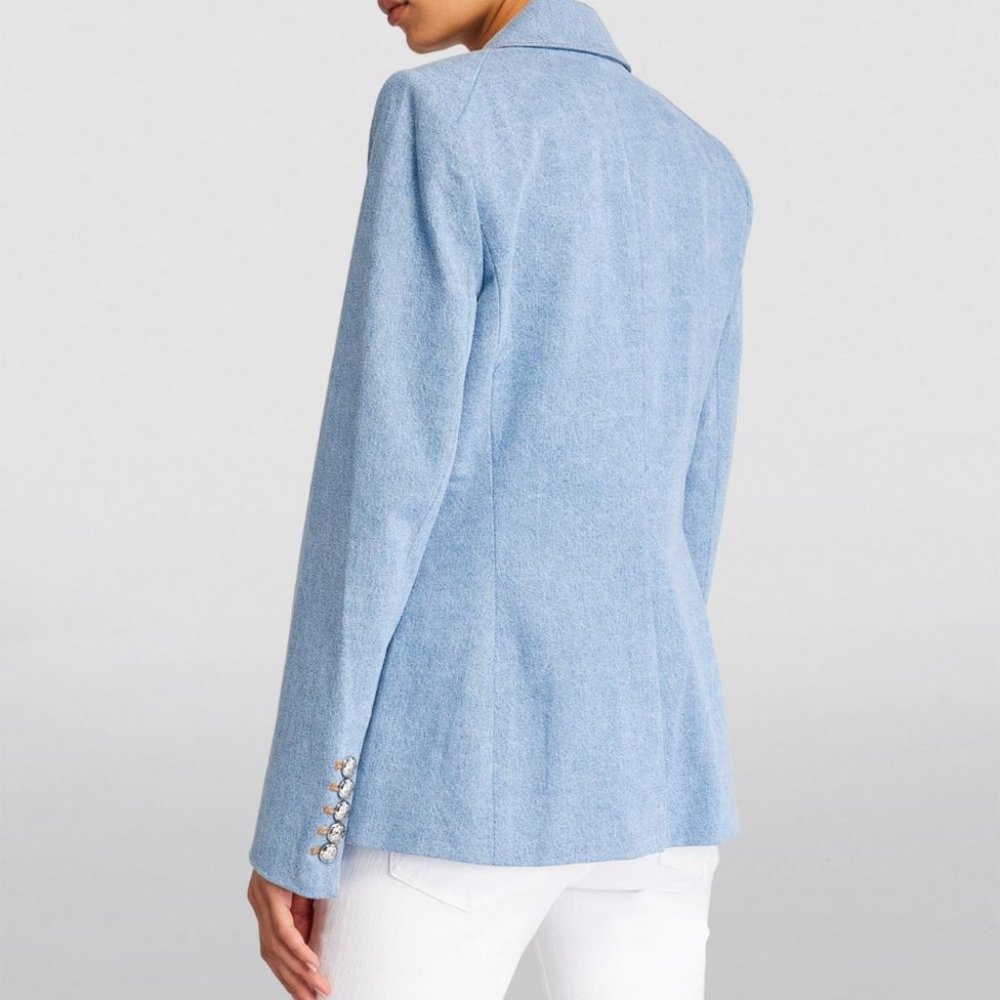 Veronica Beard Miller Dickey Blazer Denim Silver Crest Buttons Jacket Size 6 New - Picture 2 of 9